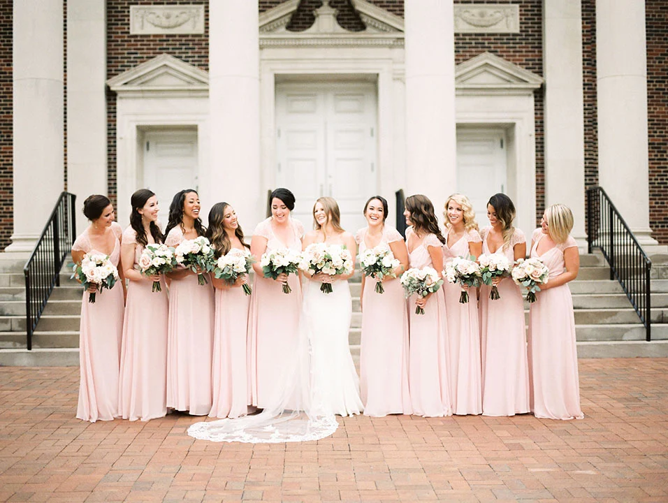 Bridesmaids all in pink,