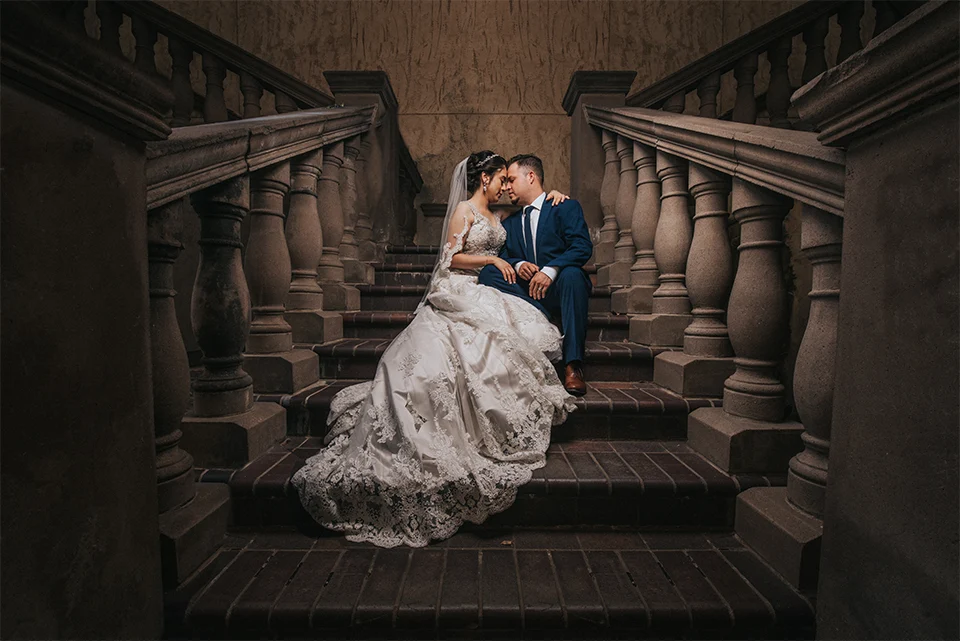 Bride and Groom on Stairs Wedding Photography in Boise, Idaho