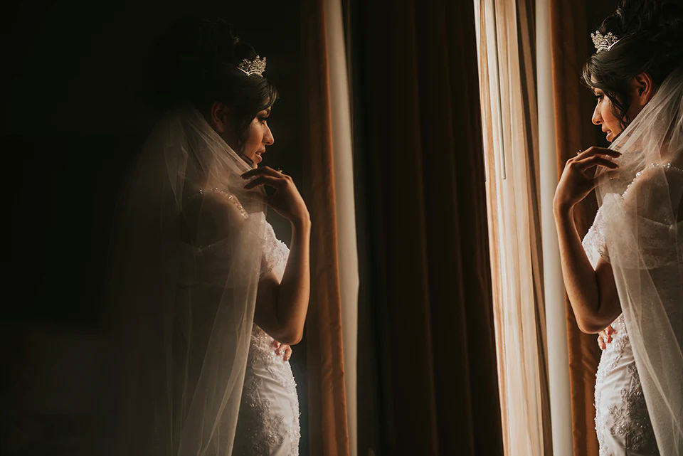 Bride with Mirrored Reflection - Professional Wedding Photography Near Me