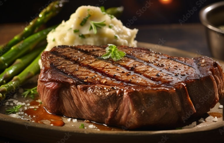 Steak Dinner with Mash and Asparragus - Mastering Steak Photography - Capturing Different Steaks